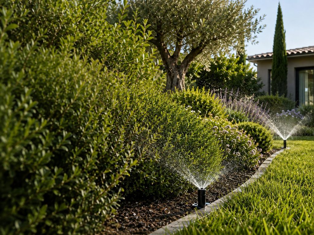 Système d'arrosage automatique dans un jardin paysager
