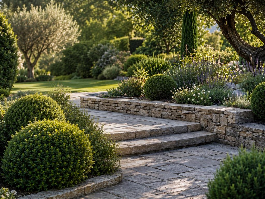 Maçonnerie paysagère avec muret et aménagement en pierre